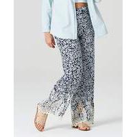 Lace Hem Printed Trousers Regular