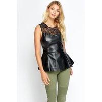 Lace Insert Faux Leather Peplum Top