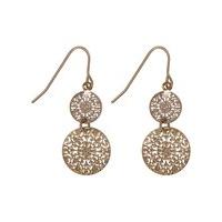 Ladies Filigree Double Disc Drop Gold Tone Earrings Earrings - Gold