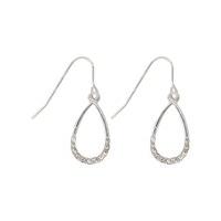 Ladies silver subtle sparkle diamante teardrop hoop earrings - Silver
