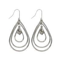 Ladies Triple Hoop Teardrop Shape Earrings with Diamantes - Silver