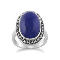 lapis lazuli sparkling marcasite ring in 925 sterling silver