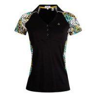 Ladies Placement Print Polo Shirt - Black