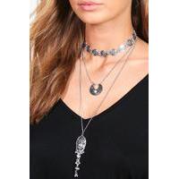 Layered Boho Choker Necklace - silver