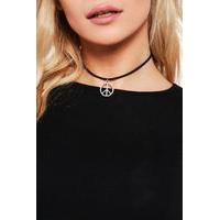 Large Peace Charm Skinny Choker - silver