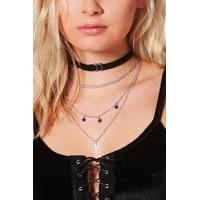 layered chain suedette choker pack silver