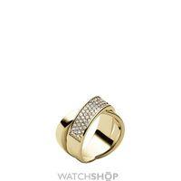 Ladies Michael Kors PVD Gold plated Motifs Crossover Banded Ring Size O MKJ2867710O