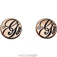 Ladies Guess Rose Gold Plated Logo Stud Earrings UBE11466