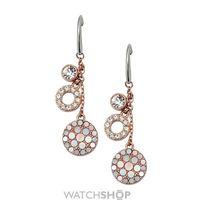 Ladies Fossil Two-Tone Steel and Rose Plate Mother of Pearl Disc Hoop Earrings JF01738791