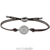 ladies fossil stainless steel leather bracelet cz jf00117040