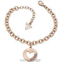 Ladies Guess Rose Gold Plated G Girl Coin Heart Bracelet UBB51436