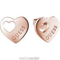Ladies Guess Rose Gold Plated Heart Devotion Earrings UBE82041