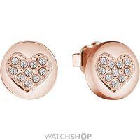 Ladies Guess Rose Gold Plated Heart Devotion Earrings UBE82044