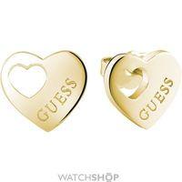 Ladies Guess Gold Plated Heart Devotion Earrings UBE82040