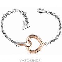 ladies guess two tone steel and rose plate gisele bold g heart bracele ...