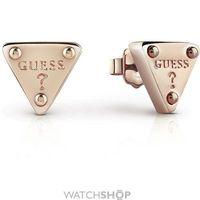 Ladies Guess Rose Gold Plated Logo Triangle Stud Earrings UBE61088