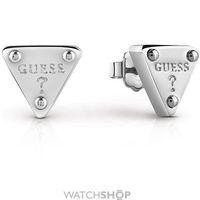 Ladies Guess Rhodium Plated Logo Triangle Stud Earrings UBE61086