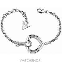 ladies guess rhodium plated gisele bold g heart bracelet ubb83006 l