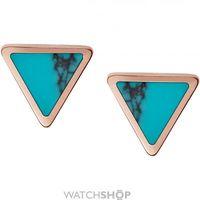 Ladies Fossil Rose Gold Plated Turquoise Stud Earrings JF02638791