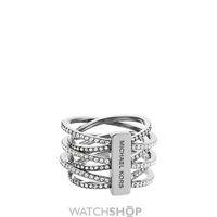 Ladies Michael Kors PVD Silver Plated Statement Crossover Ring Size L.5 MKJ4423040505