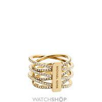 Ladies Michael Kors PVD Gold plated Statement Crossover Ring Size L.5 MKJ4422710L5