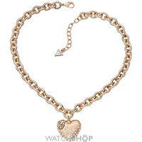 Ladies Guess Rose Gold Plated Glossy Hearts Pave Necklace UBN51435