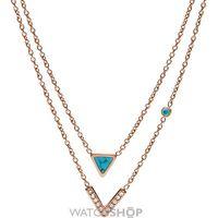 ladies fossil rose gold plated turquoise multistrand necklace jf026447 ...