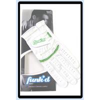 Ladies White/Green Cabretta Leather Golf Glove by Funkd Golf
