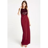 LBD Penelope Ruched Cross-Back Sequin Maxi Dress in Burgundy