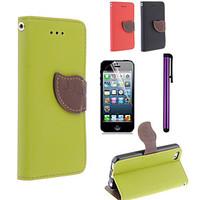 Leaf Design PU Leahter Case with Screen Protector Film And Stylus for iPhone 5C (Assorted Colors)