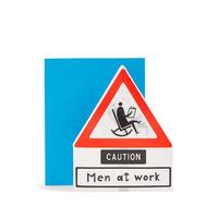 Lenticular Caution Men at Work Birthday Card