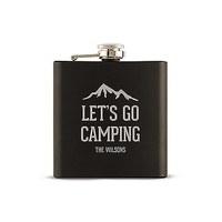 Let\'s Go Camping Etched Black Hip Flask