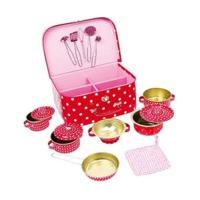 Legler Red Spotty Case with 14 Piece Metal Cooking Set