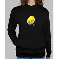 lemon metallic black hooded woman