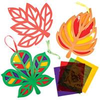 leaf stained glass effect decoration kits pack of 18