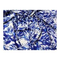 Leaves Print Stretch Satin Dress Fabric Royal Blue