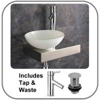 Left Handed Wall Mounted Savona Contemporary Glass Basin with Stainless Mount and Tap