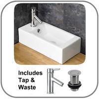 Left Handed 50cm Rectangular Lucca Counter Sink and Waste and Tap