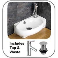 Lecce Right Handed 42.5cm Counter Mounted Sink with Tap + Basin Waste