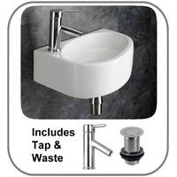 Left Hand Wall Hung 42cm x 29cm Balsamo Basin with Single Lever Tap and Pop Up