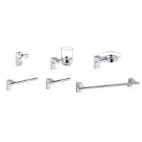 Leno Modern Design 6 Piece Metal Chromed Contemporary Bathroom Accessories Set