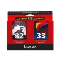 lexmark combo pack no 32 no 33 black and colour print cartridges