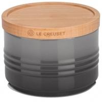 le creuset small storage jar with wooden lid flint