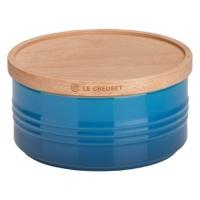 le creuset large storage jar with wooden lid large marseille blue