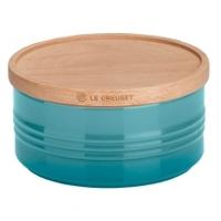 le creuset large storage jar with wooden lid large teal