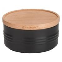 le creuset large storage jar with wooden lid large satin black