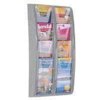 LEAFLET DISPENSER WALL MOUNTED 8X1/3A4 POCKETS, GREY