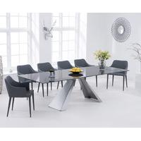 Leon 180cm Dark Grey Glass Extending Dining Table with Cuba Chairs