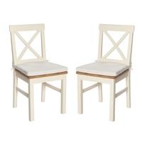 Lexington Wooden Dining Chair In Ivory With Seat Pad In A Pair