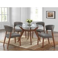 Legacy Walnut Glass Top Round Dining Set With 4 Chairs